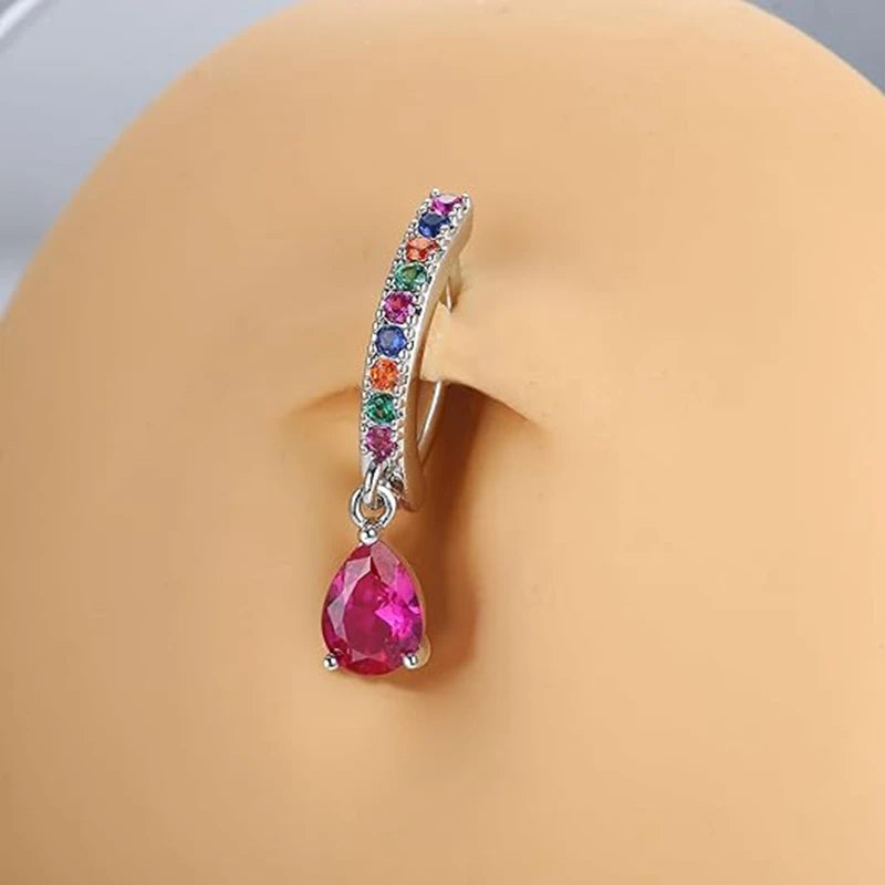 1PCS Drip Belly Button Ring Stainless Steel Crystal Clicker Belly Rings Women Fashion Reverse Navel Piercing Rings Body Jewelry