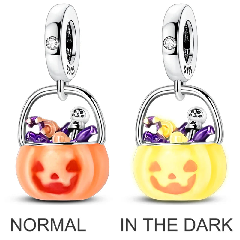 2026 Halloween Skull Charms Bead 925 Sterling Silver Sparkling Zircon Pumpkin Head Dangle Fit Bracelet DIY Jewelry Holiday Gift