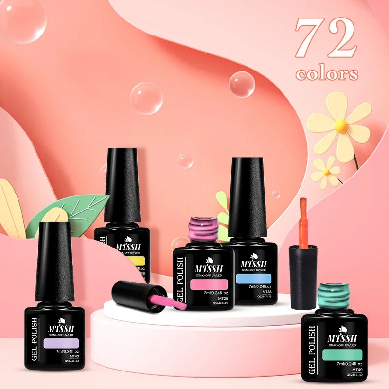 MTSSII 72 Colors 7ml Colorful Gel Nail Polish Nail Supplies Semi Permanent Nail Art Manicure Soak Off LED UV Gel Nail Varnish