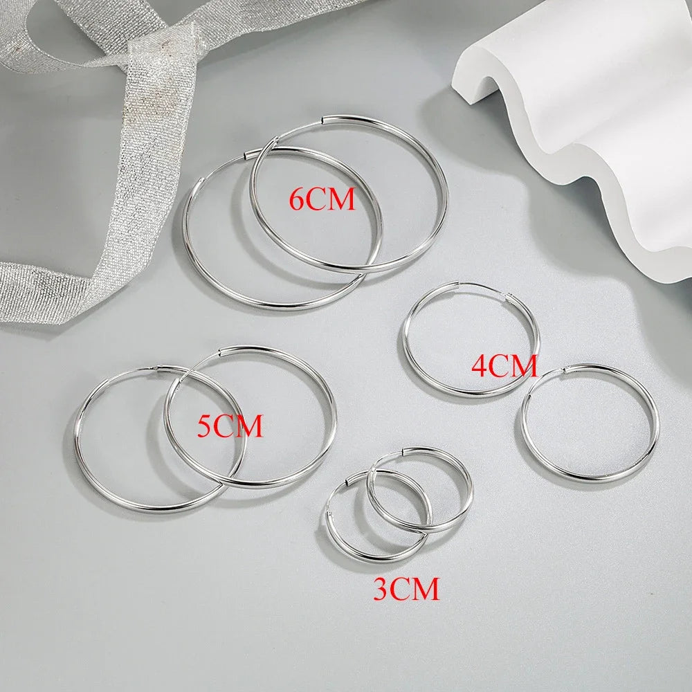 Genuine 925 Sterling Silver Women's New Jewelry Fashion Round Hoop Earrings