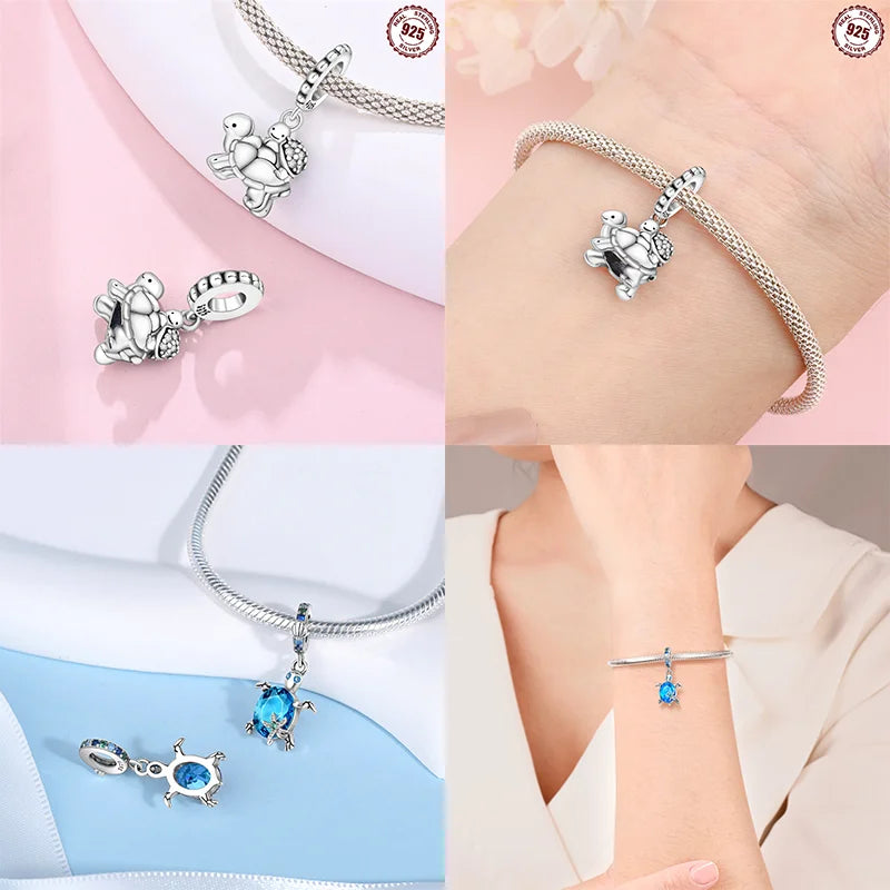 925 Sterling Silver Ocean Series Blue Turtle Starfish Shell Fit Original Bracelet Charms for Women diy Fine Jewelry Gifts
