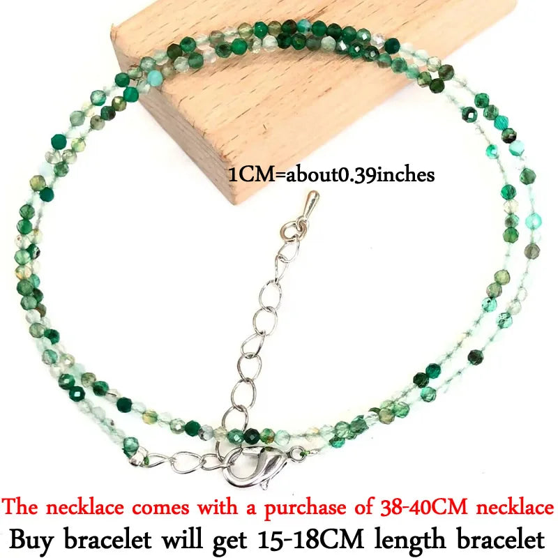 Small Natural Stone Bead Necklace Bracelet for Women, Zircon Tourmaline Pearl Necklace with, Reki Clavicle Chain, Choker, 2-3mm