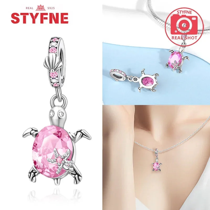 925 Sterling Silver Ocean Series Blue Turtle Starfish Shell Fit Original Bracelet Charms for Women diy Fine Jewelry Gifts