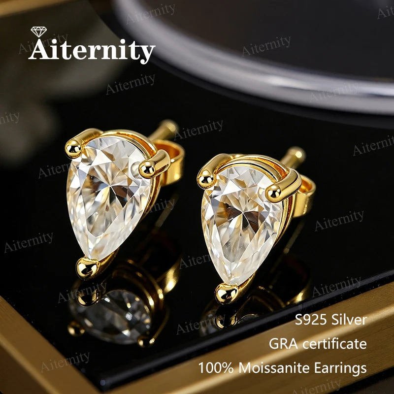 Certified 0.5-2ct Pear Cut Moissanite Earrings D Color VVS1 925 Silver Women's Party Jewelry Gifts