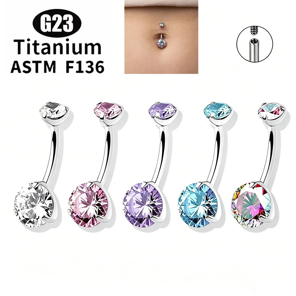 1/5Pcs ASTM F136 Titanium Banana Bend Sexy Belly Button Rings 5A CZ 14G Internal Thread Navel Ring Piercing Barbell Body Jewelry