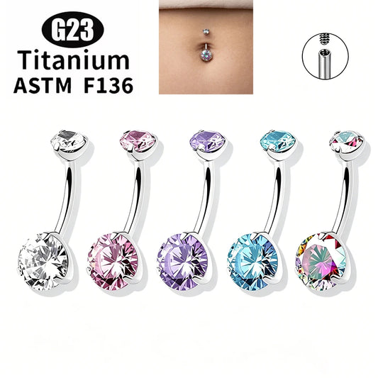 1/5Pcs ASTM F136 Titanium Banana Bend Sexy Belly Button Rings 5A CZ 14G Internal Thread Navel Ring Piercing Barbell Body Jewelry