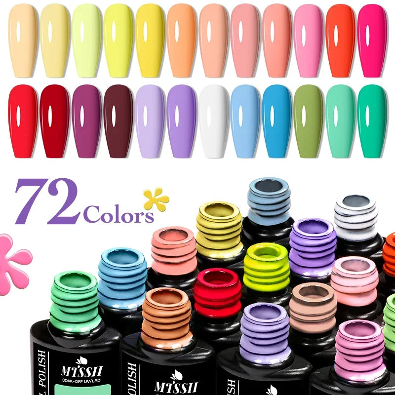 MTSSII 72 Colors 7ml Colorful Gel Nail Polish Nail Supplies Semi Permanent Nail Art Manicure Soak Off LED UV Gel Nail Varnish