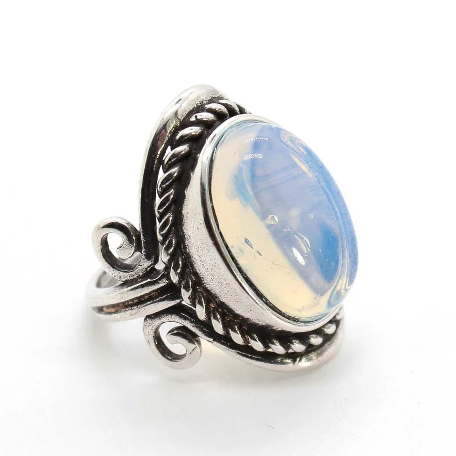 Vintage Crystal Oval Stone Rings For Men Women Natural Rose Quartz Amethyst Onyx Agate Gemstone Adjustable Finger Ring Jewelry