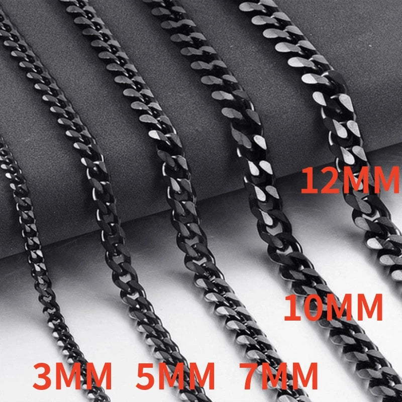 HNSP 3-12MM Stainless Steel Cuban Link Chain Necklace For Men Women Waterproof Jewelry Black Gold Silver Color Curb Chain