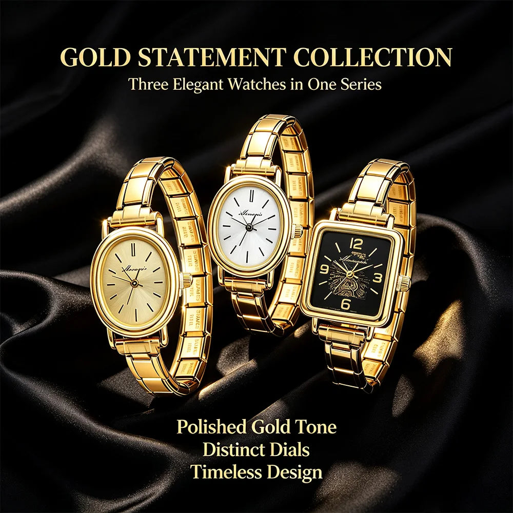 9MM Charm Vintage Luxury Gold Ladies Italian Link Watch Stainless Steel Charm Band Daily Office Watch