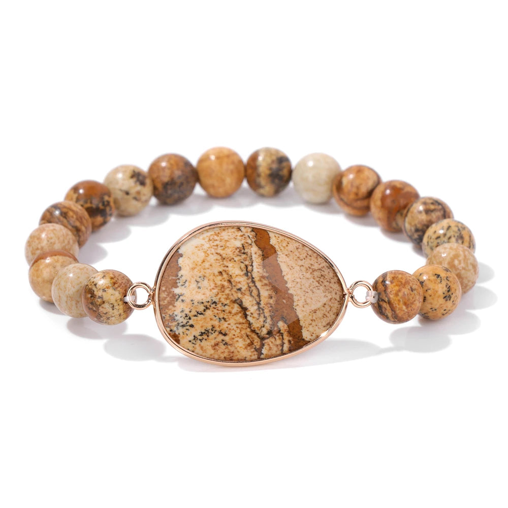 Natural Stone Charm Bracelets For Women Men Amethysts Lapis Lazuli Labradorite White Howlite Elastic Bracelet Jewelry