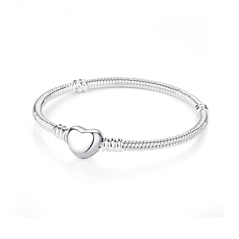 925 Sterling Silver Bracelets Bangles Original Love Heart Clasp Charms Beads Snake Chain Luxury DIY Jewelry For Women Gift