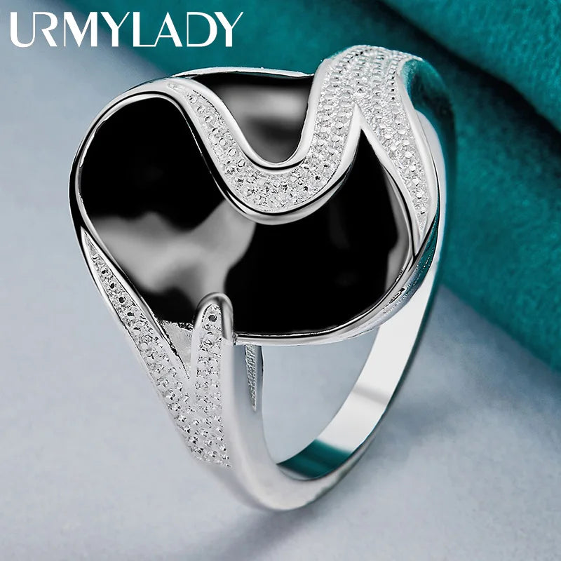 925 Sterling Silver Round Obsidian Ring
