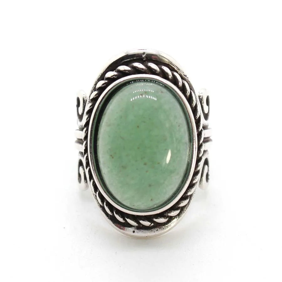 Vintage Crystal Oval Stone Rings For Men Women Natural Rose Quartz Amethyst Onyx Agate Gemstone Adjustable Finger Ring Jewelry