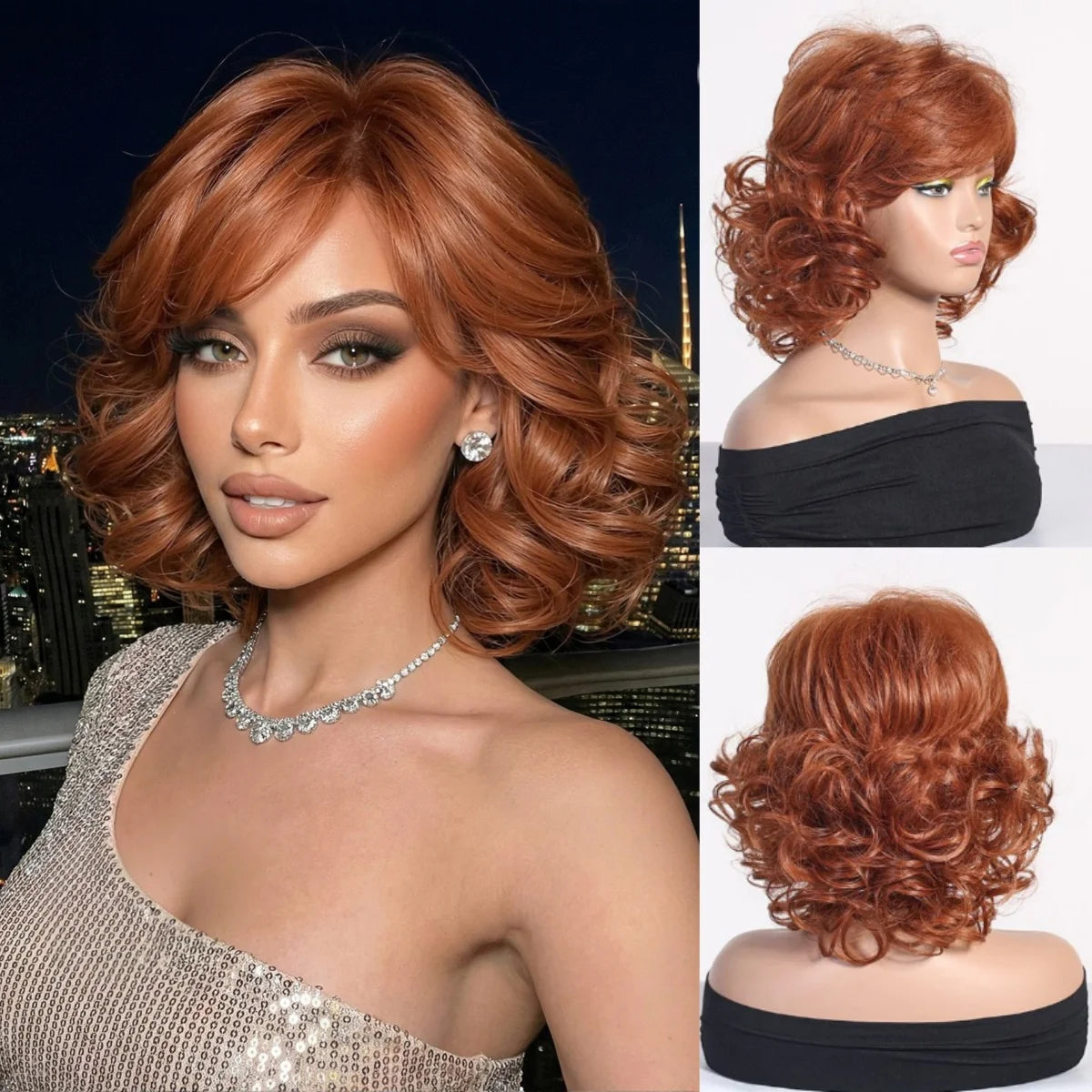 Platinum Blonde Short Wavy Bob Wig with Bangs Heat Resistant Synthetic Fiber Wig for Women Natural Looking Daily Party Cosplay
