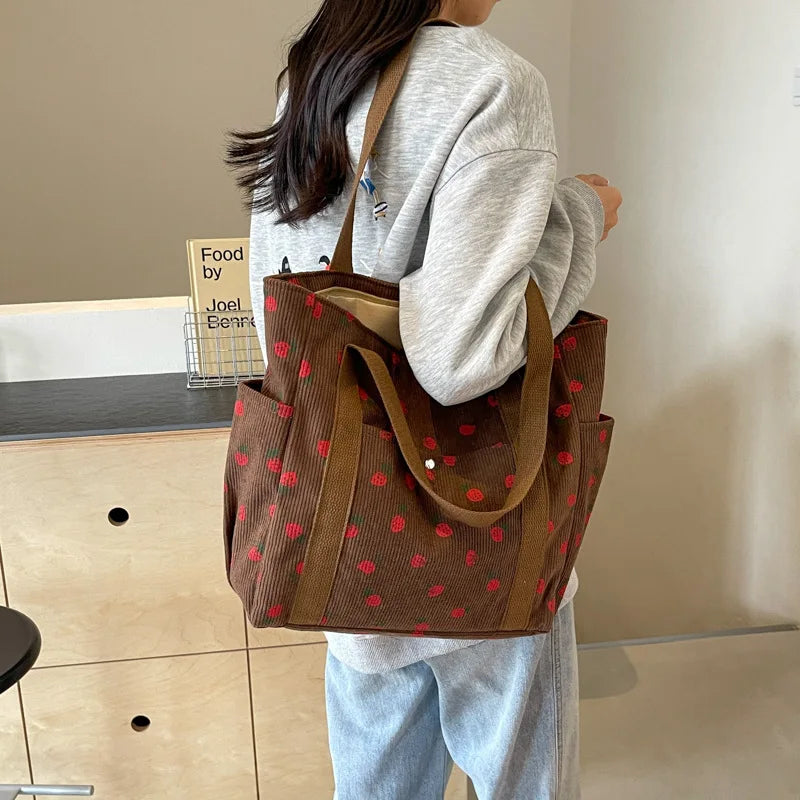 Fresh Sweet Girl Handbag Fashionable High End Corduroy Printed Shoulder Bag Leisure Shopping Commuter Women's Underarm Bag