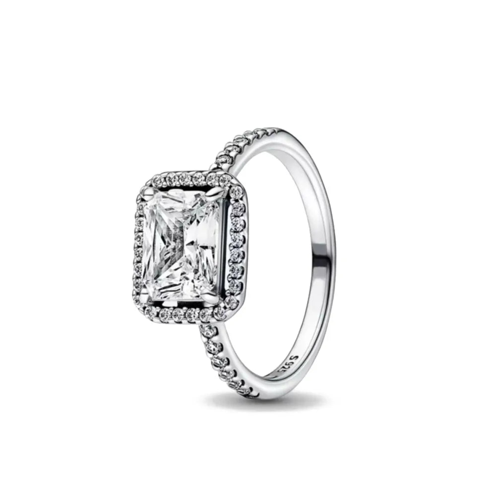 New 925 Silver Heart-Shaped,Floral,Square Ring Suitable for Exquisite High-Quality Jewelry for Women at Wedding Parties