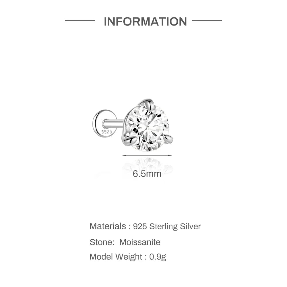 CANNER 0.5-1.2 Carat D Color Moissanite Ear Stud Earrings For Women 925 Sterling Silver Sparkling Piercing Earring Fine Jewelry