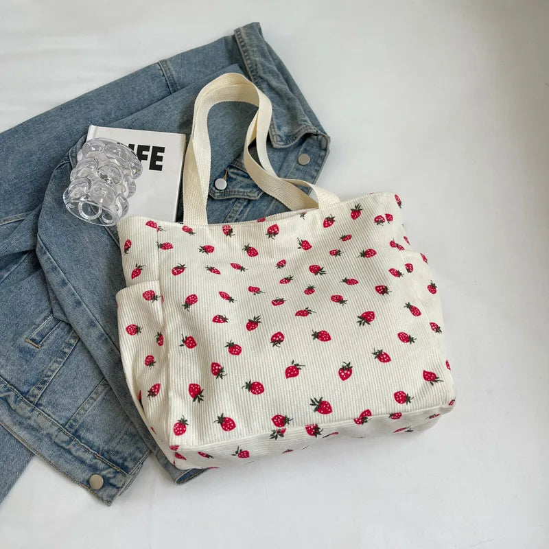 Fresh Sweet Girl Handbag Fashionable High End Corduroy Printed Shoulder Bag Leisure Shopping Commuter Women's Underarm Bag