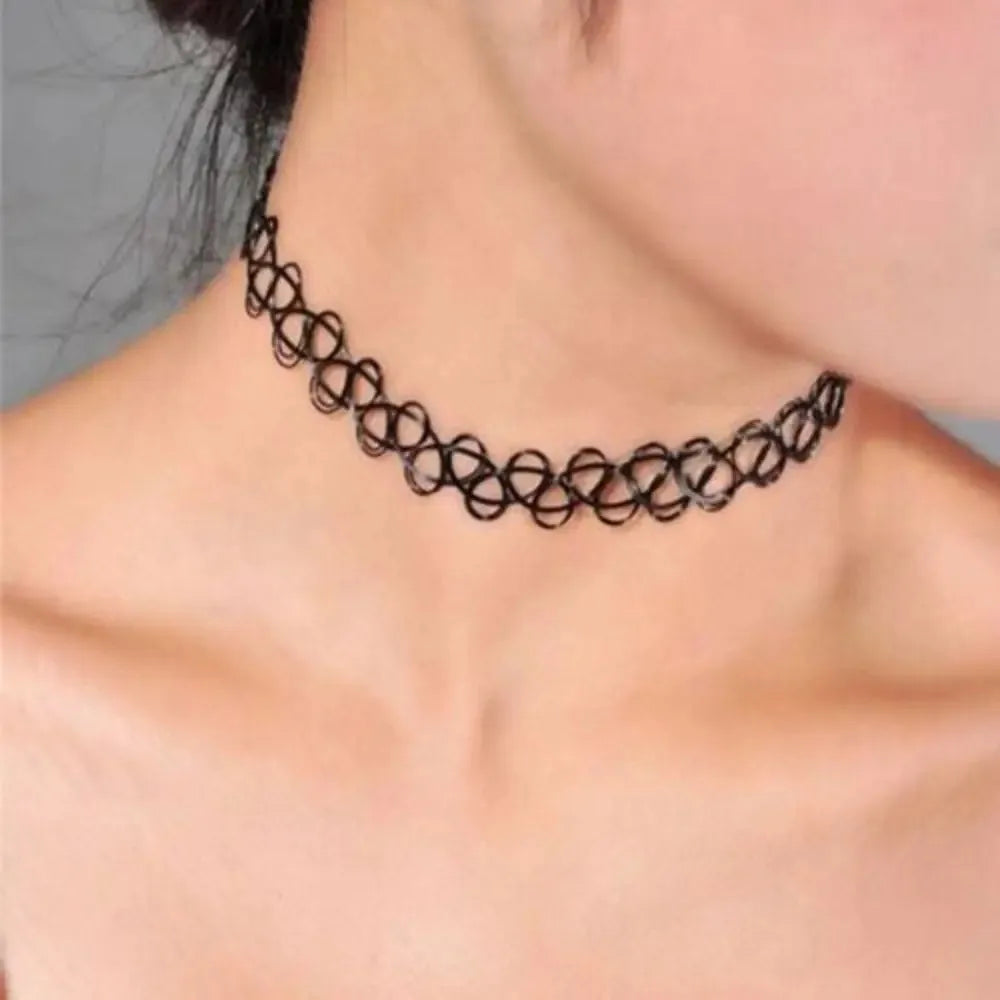 Vintage Elastic Braided Fish Thread Choker Gothic Black Choker 1pc Fashion Necklace for Punk Women Gift Valentine's Day Gift