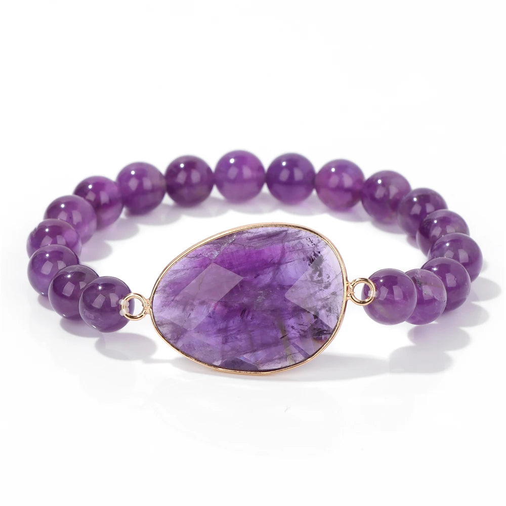 Natural Stone Charm Bracelets For Women Men Amethysts Lapis Lazuli Labradorite White Howlite Elastic Bracelet Jewelry