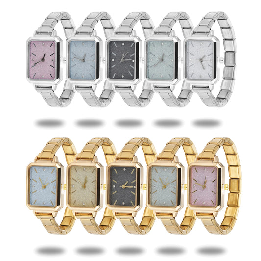 High Quality Stainless Steel Square Simple Watch 9MM Width Italian Charm Bracelet