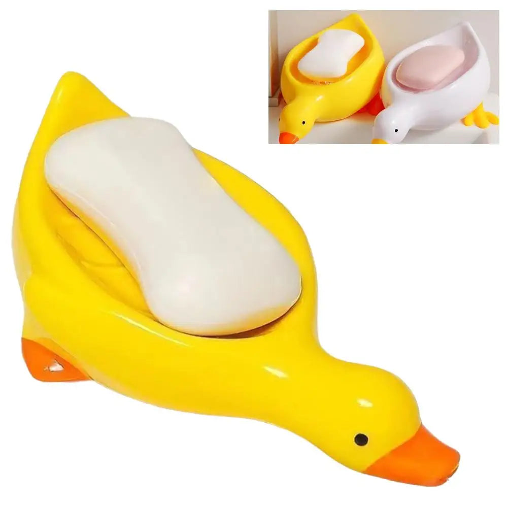Cute Duck-Shaped Self-Draining Soap Dish Plastic Drip Tray Holder For Shower Bathroom Kitchen Sink Storage Rack