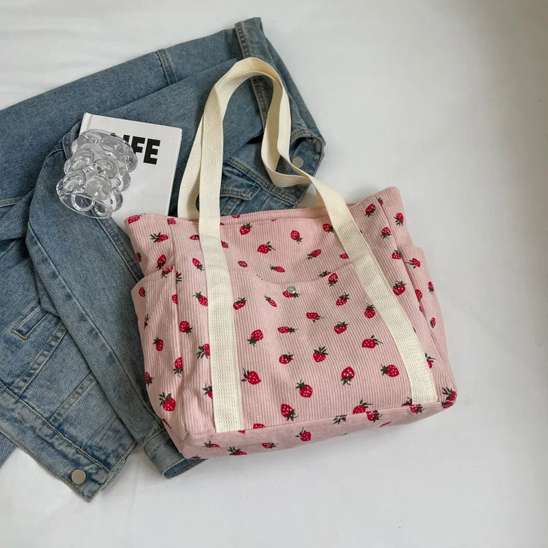 Fresh Sweet Girl Handbag Fashionable High End Corduroy Printed Shoulder Bag Leisure Shopping Commuter Women's Underarm Bag