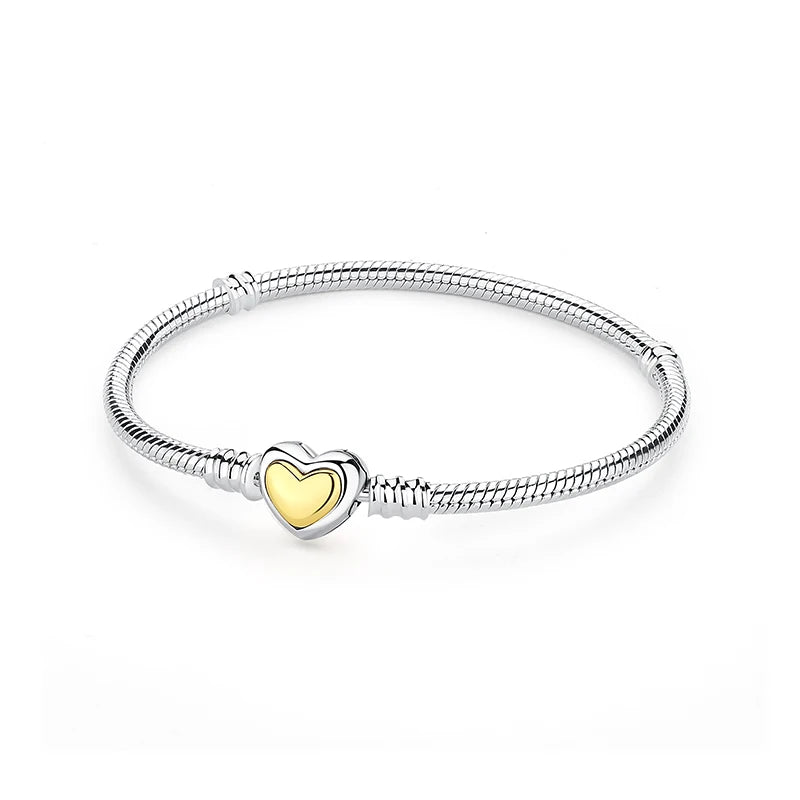 925 Sterling Silver Bracelets Bangles Original Love Heart Clasp Charms Beads Snake Chain Luxury DIY Jewelry For Women Gift