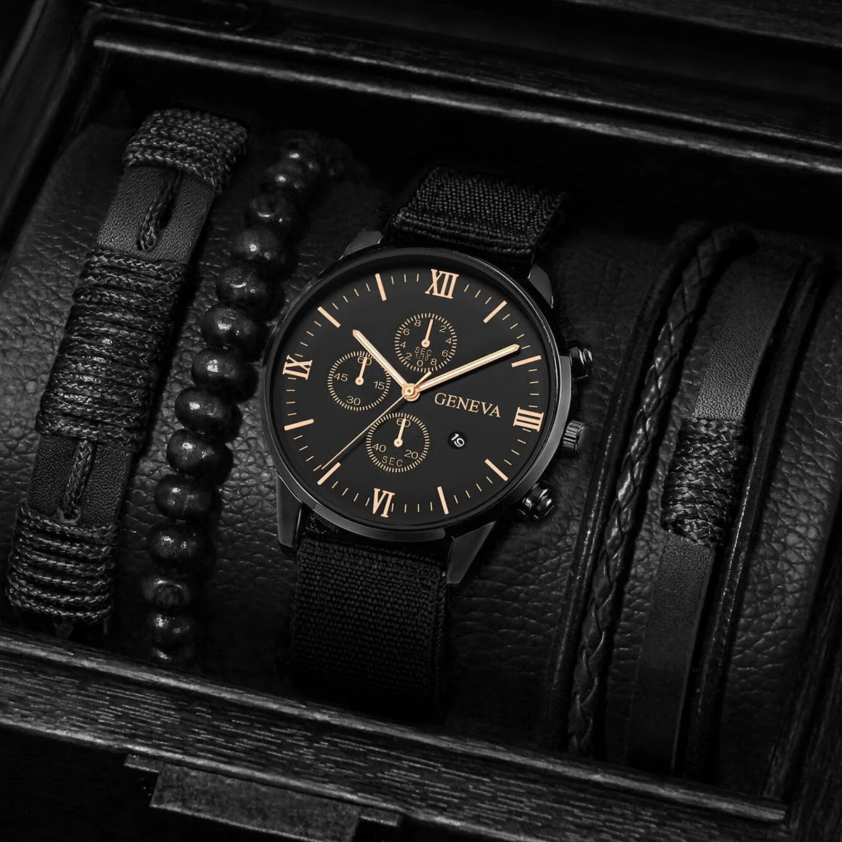 Men Watches Casual Male's Quartz Watch Bracelets Set