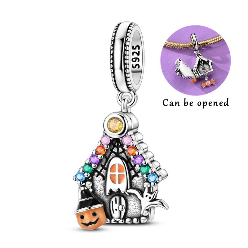2026 Halloween Skull Charms Bead 925 Sterling Silver Sparkling Zircon Pumpkin Head Dangle Fit Bracelet DIY Jewelry Holiday Gift