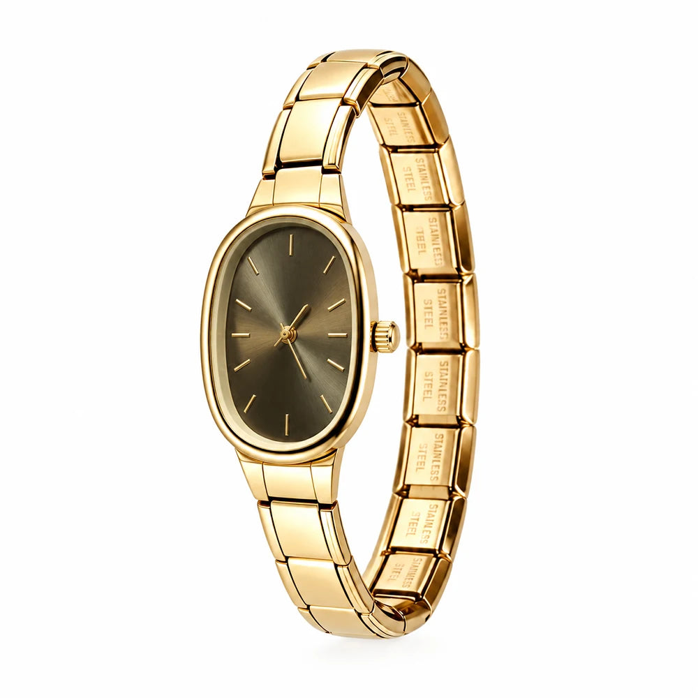 9MM Charm Vintage Luxury Gold Ladies Italian Link Watch Stainless Steel Charm Band Daily Office Watch