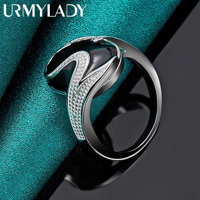 925 Sterling Silver Round Obsidian Ring