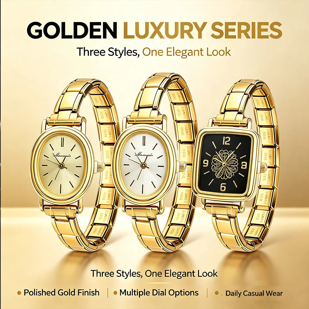 9MM Charm Vintage Luxury Gold Ladies Italian Link Watch Stainless Steel Charm Band Daily Office Watch
