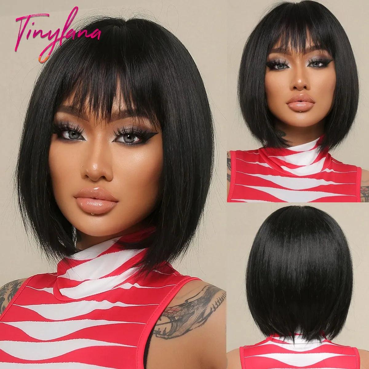 White Blonde Gray Synthetic Wigs with Bangs Short Straight Bob Hair Wig for Women Cosplay Daily Natural Hair Heat Resistant