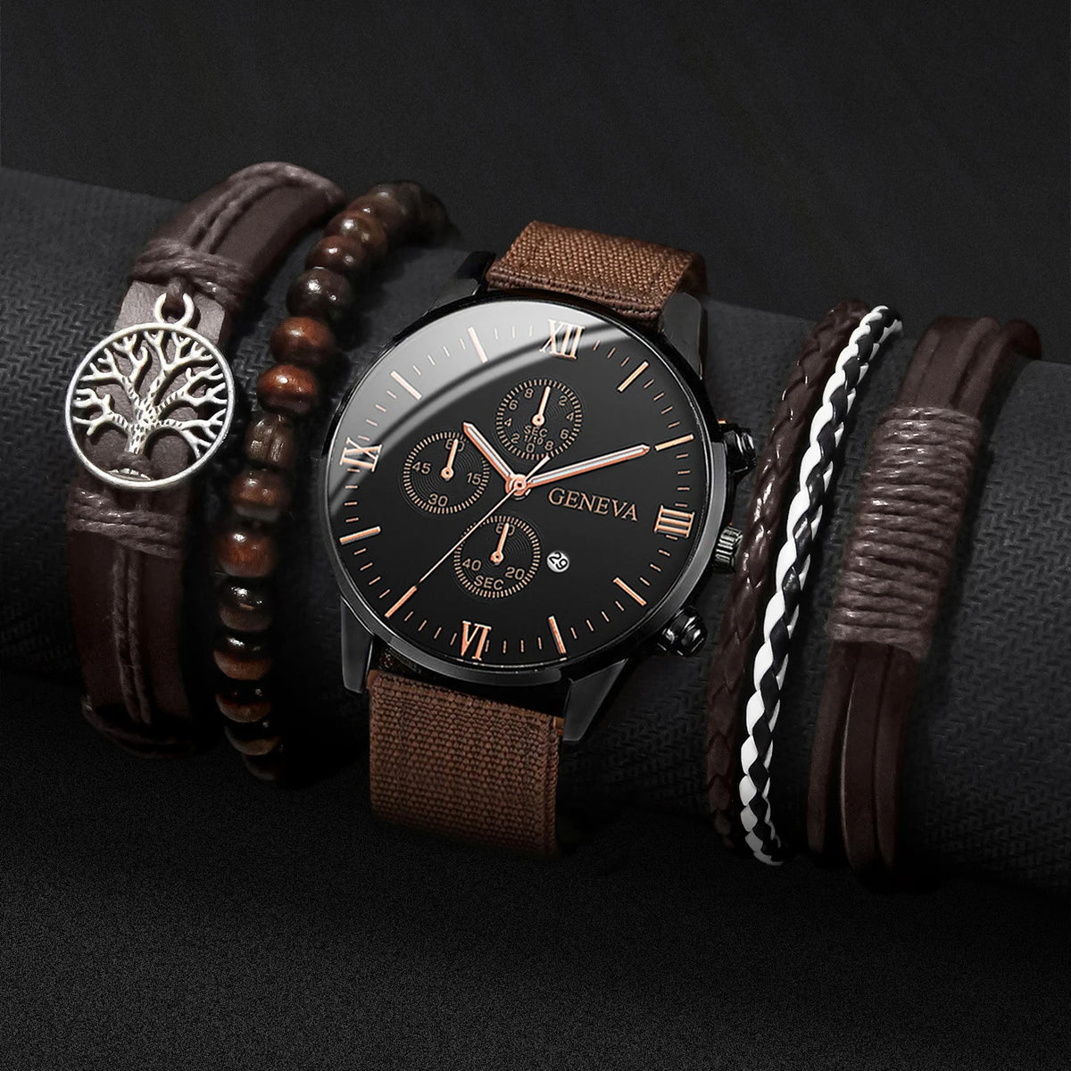 Men Watches Casual Male's Quartz Watch Bracelets Set