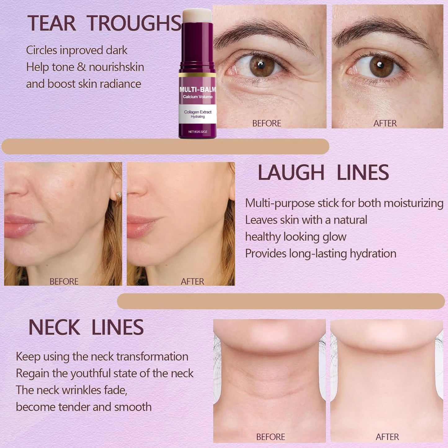 Korean Calcium Volume Multi Balm Stick - Hydrating & Firming Stick  Anti-Wrinkle Care Collagen Infused Pre-Makeup Moisturizer