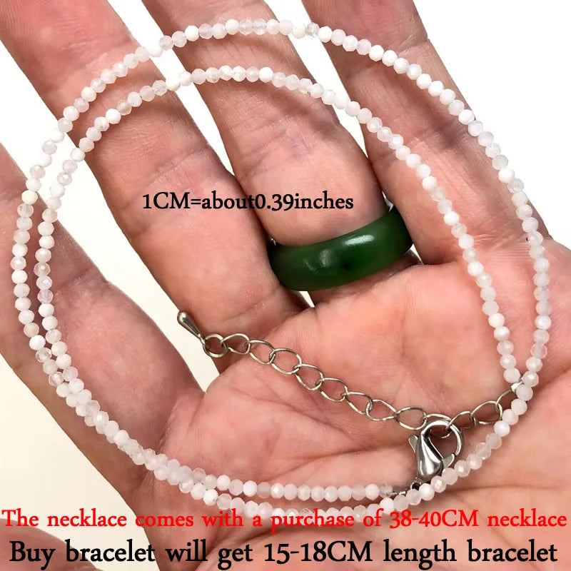 Small Natural Stone Bead Necklace Bracelet for Women, Zircon Tourmaline Pearl Necklace with, Reki Clavicle Chain, Choker, 2-3mm