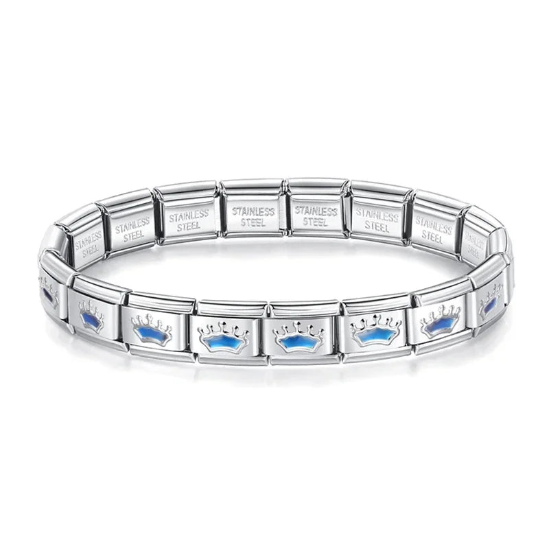 Blue Heart Round STAR Italian Charm Bracelet Fashion Stainless Steel Bangle
