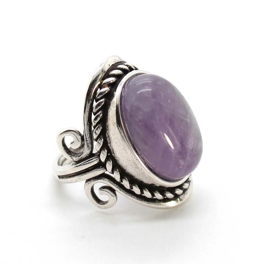 Vintage Crystal Oval Stone Rings For Men Women Natural Rose Quartz Amethyst Onyx Agate Gemstone Adjustable Finger Ring Jewelry