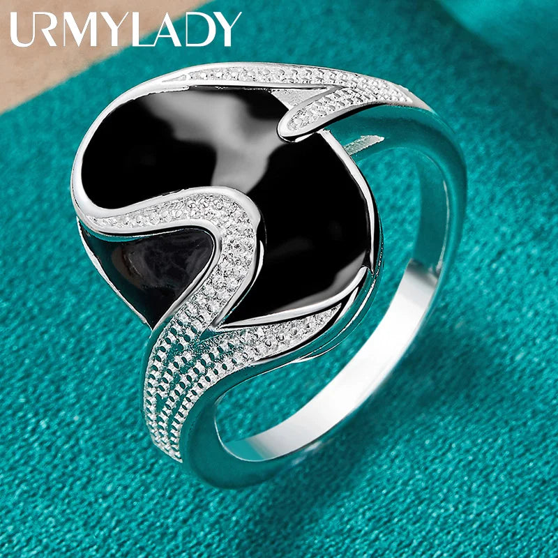 925 Sterling Silver Round Obsidian Ring