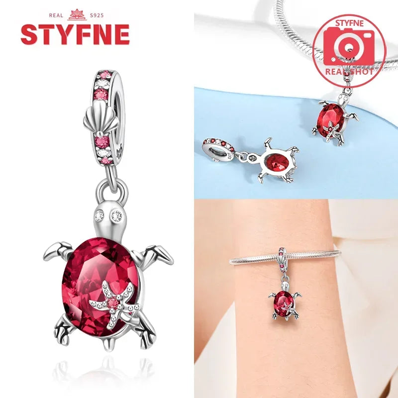 925 Sterling Silver Ocean Series Blue Turtle Starfish Shell Fit Original Bracelet Charms for Women diy Fine Jewelry Gifts