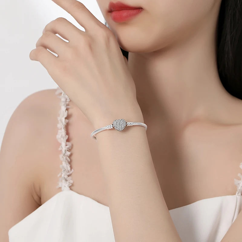 925 Sterling Silver Bracelets Bangles Original Love Heart Clasp Charms Beads Snake Chain Luxury DIY Jewelry For Women Gift