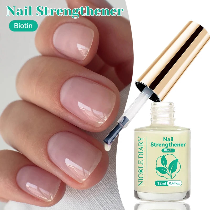 NICOLE DIARY 12ml Pink Nail Strengthener Natural Sheer for Enhanced Gloss Keratin Nail Polish for Manicure Care Air Dries