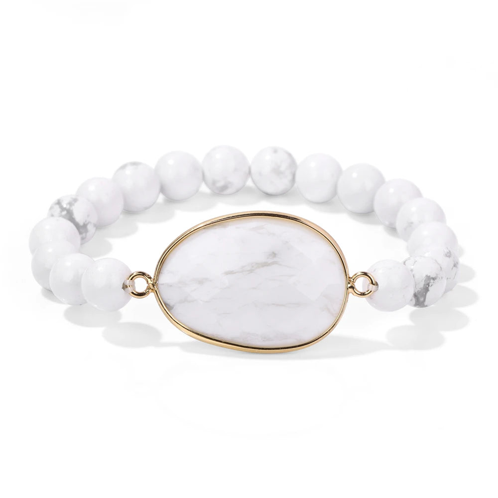 Natural Stone Charm Bracelets For Women Men Amethysts Lapis Lazuli Labradorite White Howlite Elastic Bracelet Jewelry
