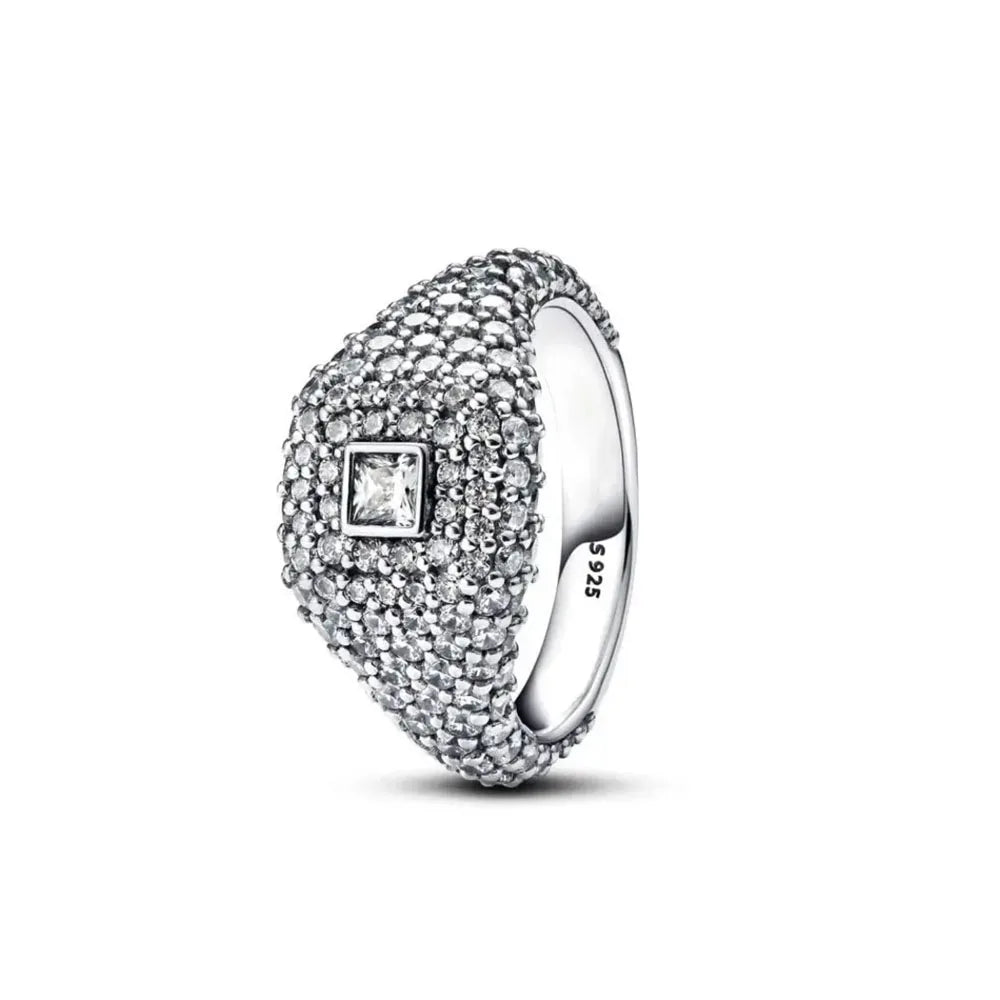 New 925 Silver Heart-Shaped,Floral,Square Ring Suitable for Exquisite High-Quality Jewelry for Women at Wedding Parties