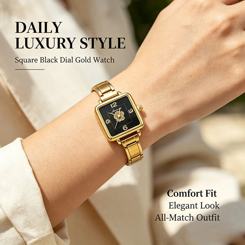 9MM Charm Vintage Luxury Gold Ladies Italian Link Watch Stainless Steel Charm Band Daily Office Watch