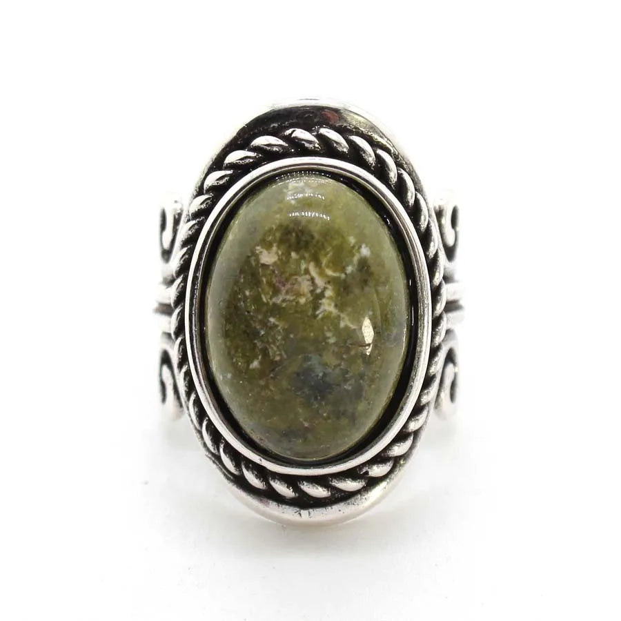 Vintage Crystal Oval Stone Rings For Men Women Natural Rose Quartz Amethyst Onyx Agate Gemstone Adjustable Finger Ring Jewelry