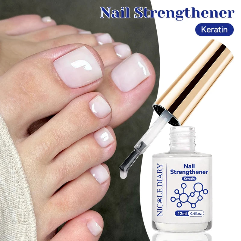 NICOLE DIARY 12ml Pink Nail Strengthener Natural Sheer for Enhanced Gloss Keratin Nail Polish for Manicure Care Air Dries
