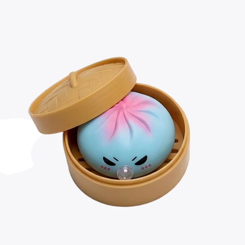 Dumpling Squeeze Blow Bubbles Toy Dumpling Squishies Set with Steamer Bubble-Blowing Squishies Stretchy Fidget Sensory